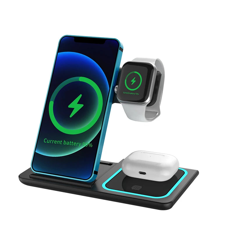 Desk Mobile Phone Charger 15W 3 in 1 Wireless Charger for Apple iphone Iwatch Airpods-0