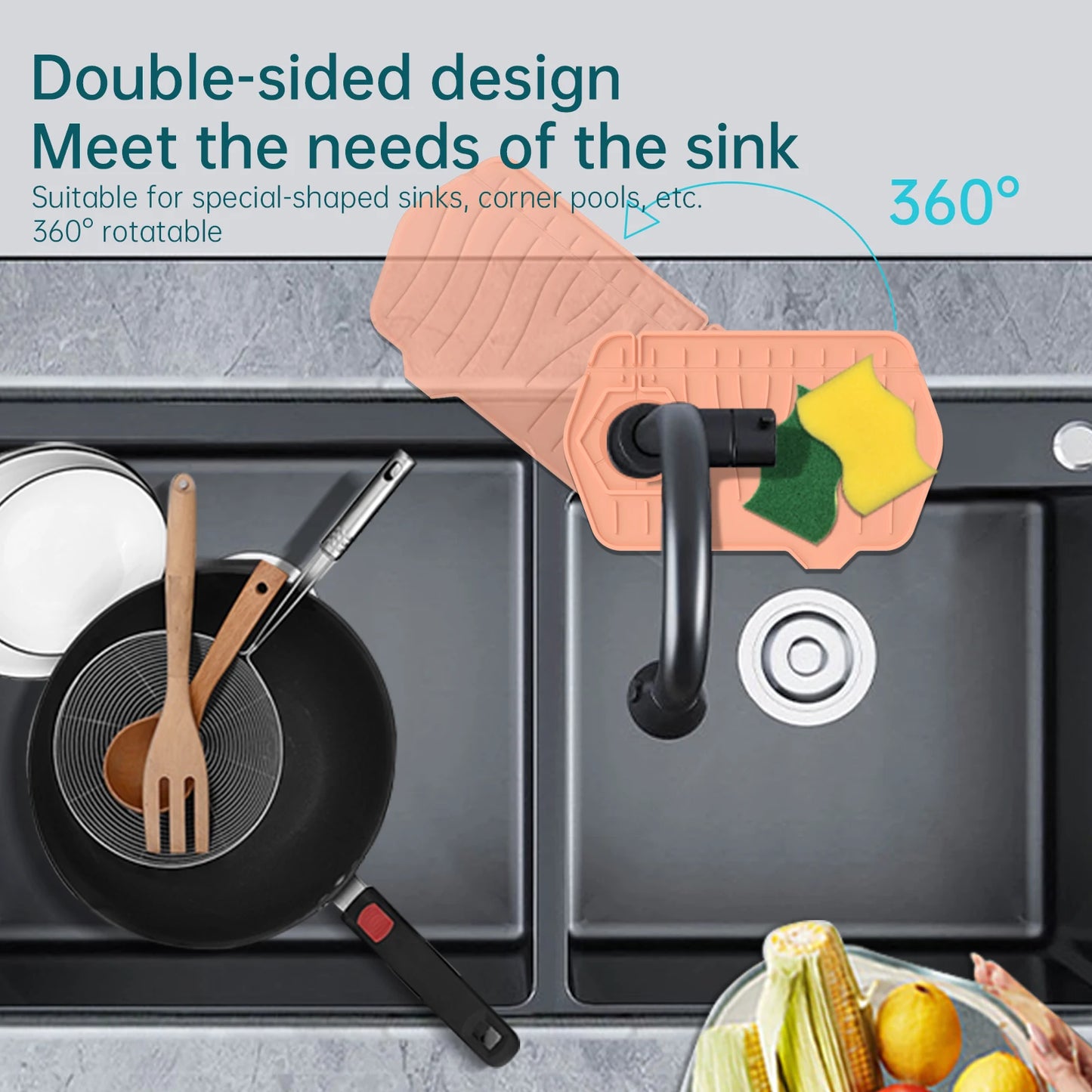 Hot Sales Silicone Faucet Splash Mat Water Draining Pad Silicone Sink Splash Guard Mat for Kitchen-3