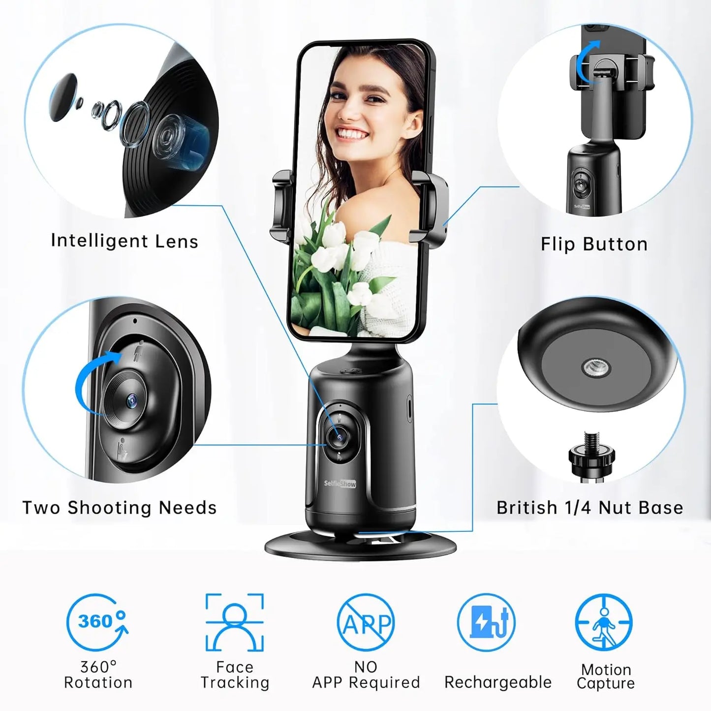 Phone Mount Tripod 360 Degrees Facial Tracking-2