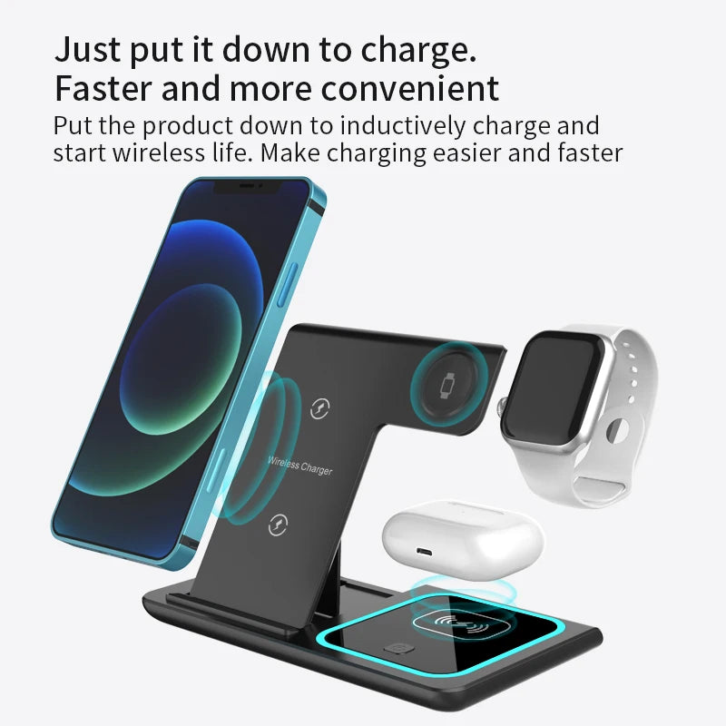 Desk Mobile Phone Charger 15W 3 in 1 Wireless Charger for Apple iphone Iwatch Airpods-4