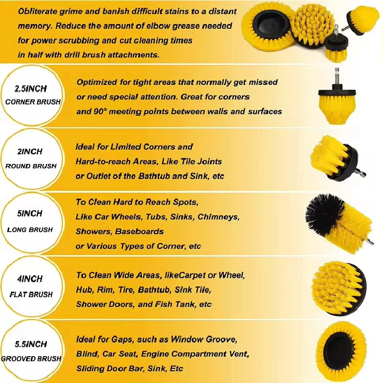 Drill Brush Attachment Set, 8 Pack 1/4in Power Scrubber Brush for Bathroom, Tub, Tile, Corner, Floor-5