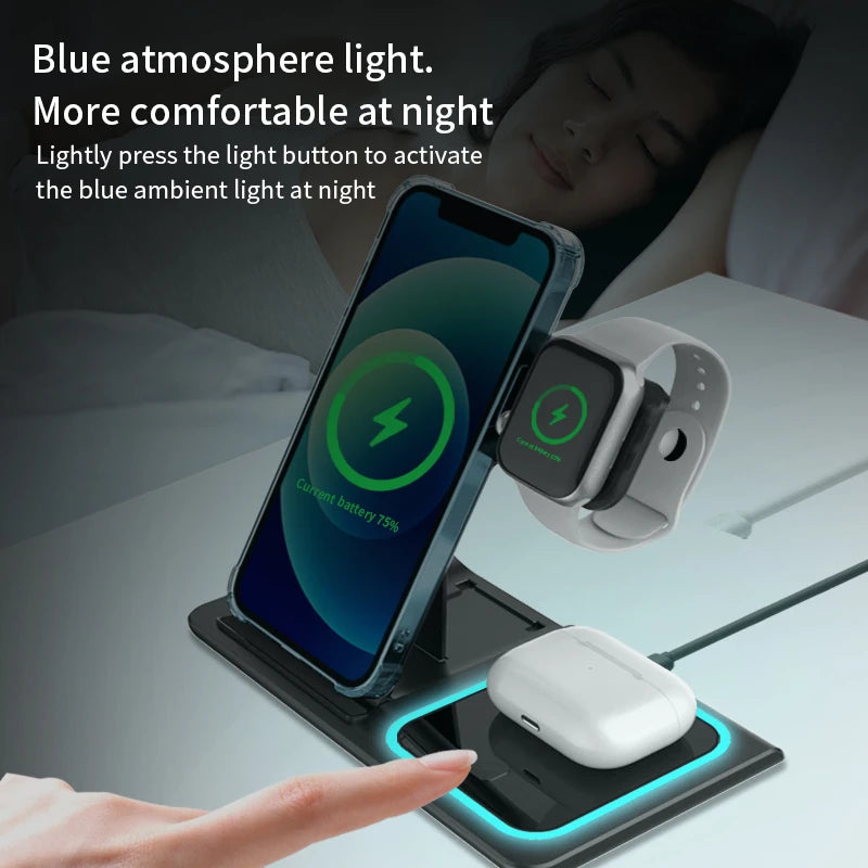 Desk Mobile Phone Charger 15W 3 in 1 Wireless Charger for Apple iphone Iwatch Airpods-3