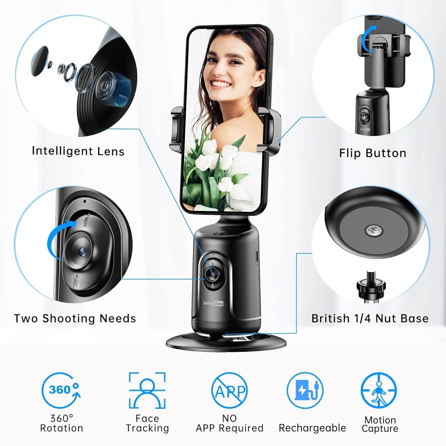 Phone Mount Tripod 360 Degrees Facial Tracking-2