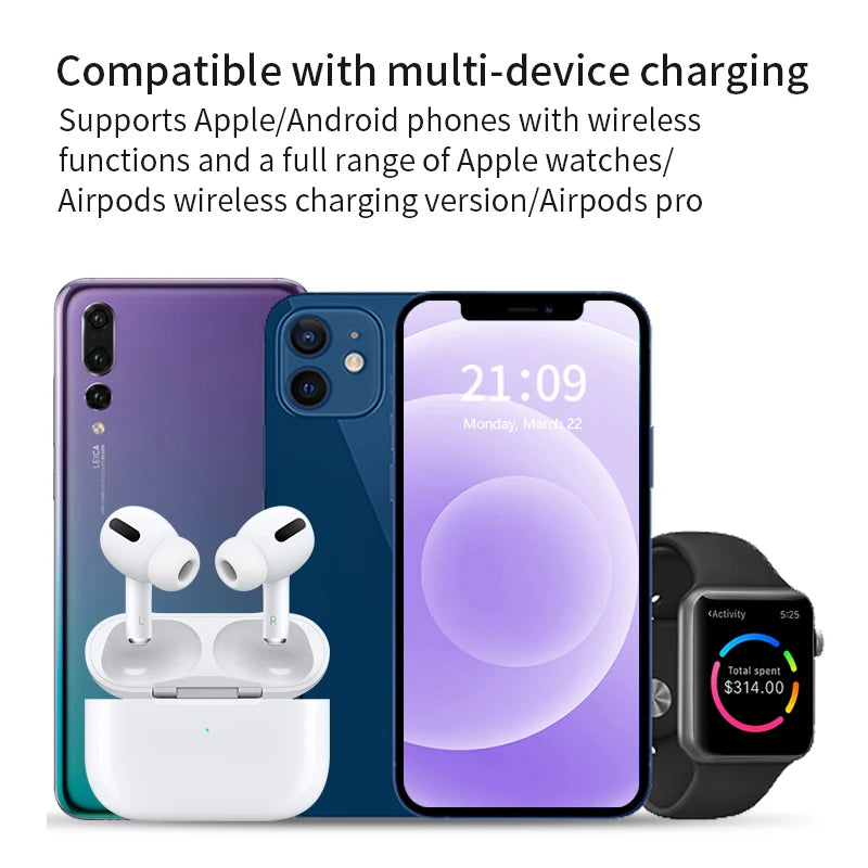 Desk Mobile Phone Charger 15W 3 in 1 Wireless Charger for Apple iphone Iwatch Airpods-5