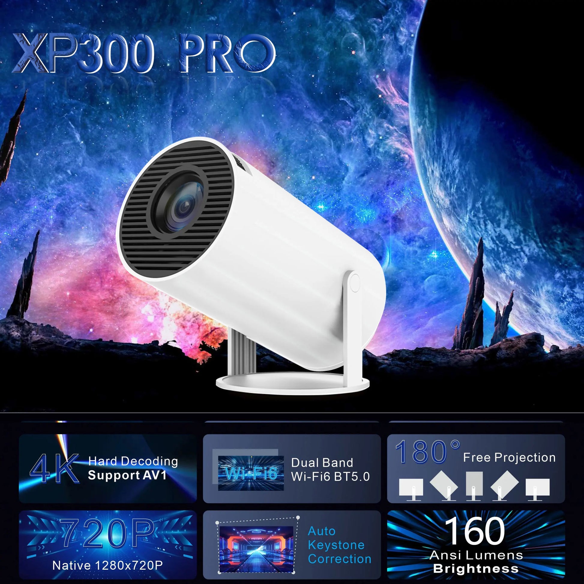 Mini Projector with WiFi and Bluetooth, 4K Support Outdoor Portable Movie Projector Built-in Android 11 system Auto Keystone Home Smart Projector for Phone/TV Stick/Laptop-3