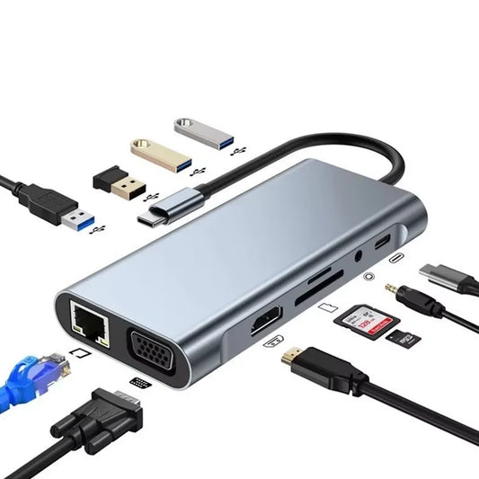  USB-C Hub Docking Station Adapter for Laptop (11/10/8/7/6/5/4/3 in 1)-0